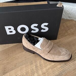 Boss Men's Light Brown Suede Loafers